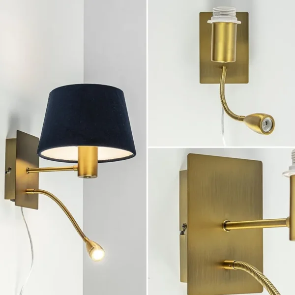 wandlamp_regina_antiek_br_3.webp Clearance Straluma Wandlamp Regina antiek brons met leesarm exclusief kap