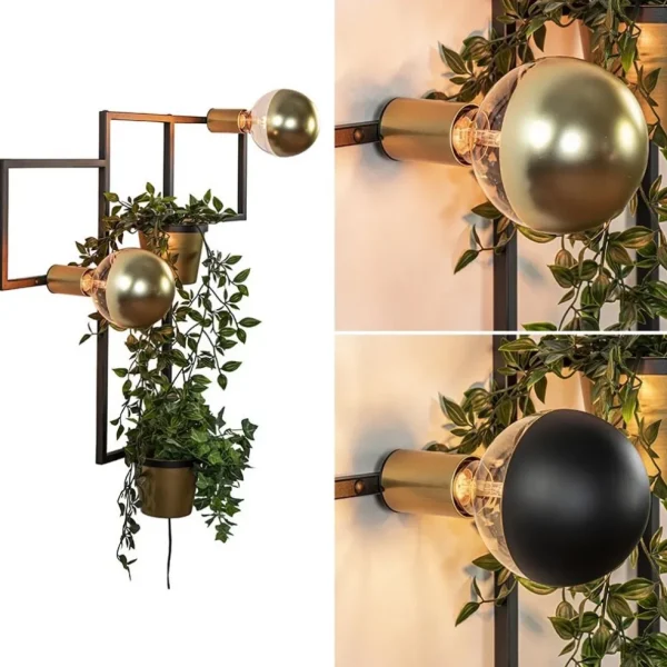 Clearance Straluma Wandlamp zwart/goud inclusief plantenpotten