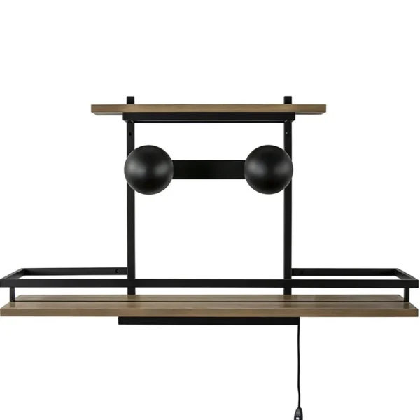 wandlampwandrek_zwart_met_0.webp Outlet Straluma Wandlamp/wandrek zwart met houten planken