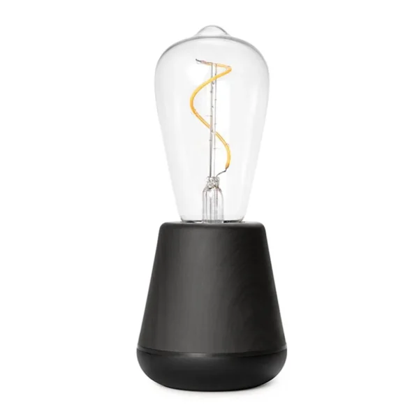 zwart_houten_tafellamp_op_0.webp Sale Straluma Zwart houten tafellamp oplaadbaar met helder glas