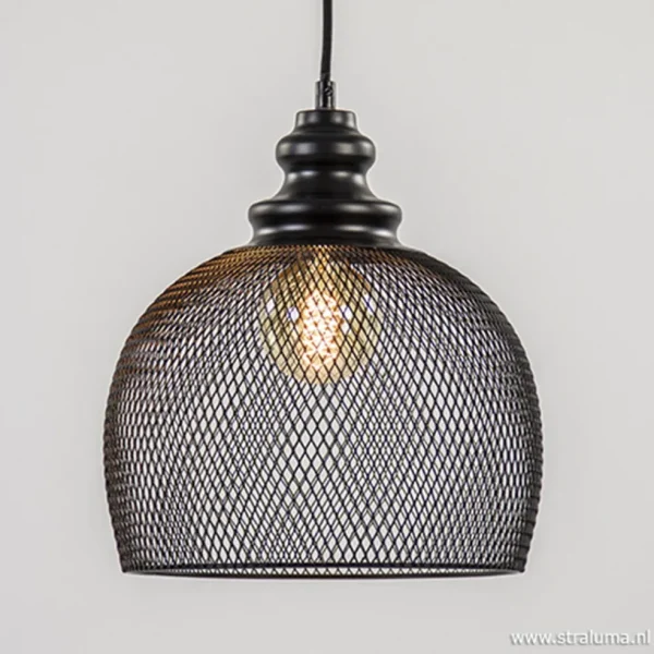 zwarte_hanglamp_karla_met_1.webp Online Straluma Zwarte hanglamp Karla met gaas