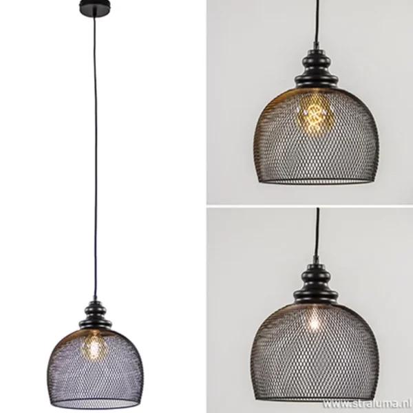 zwarte_hanglamp_karla_met_2.webp Online Straluma Zwarte hanglamp Karla met gaas