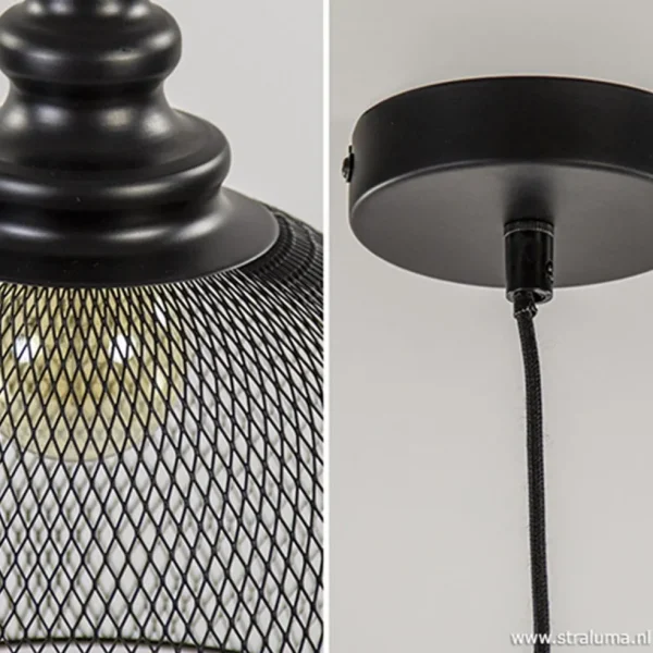zwarte_hanglamp_karla_met_3.webp Online Straluma Zwarte hanglamp Karla met gaas