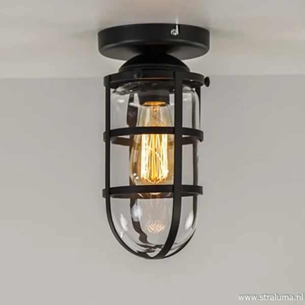zwarte_kooi_plafondlamp_m_1.webp Discount Straluma Zwarte Kooi- plafondlamp met glas