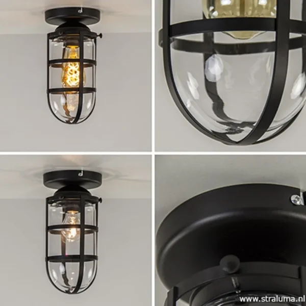 zwarte_kooi_plafondlamp_m_3.webp Discount Straluma Zwarte Kooi- plafondlamp met glas